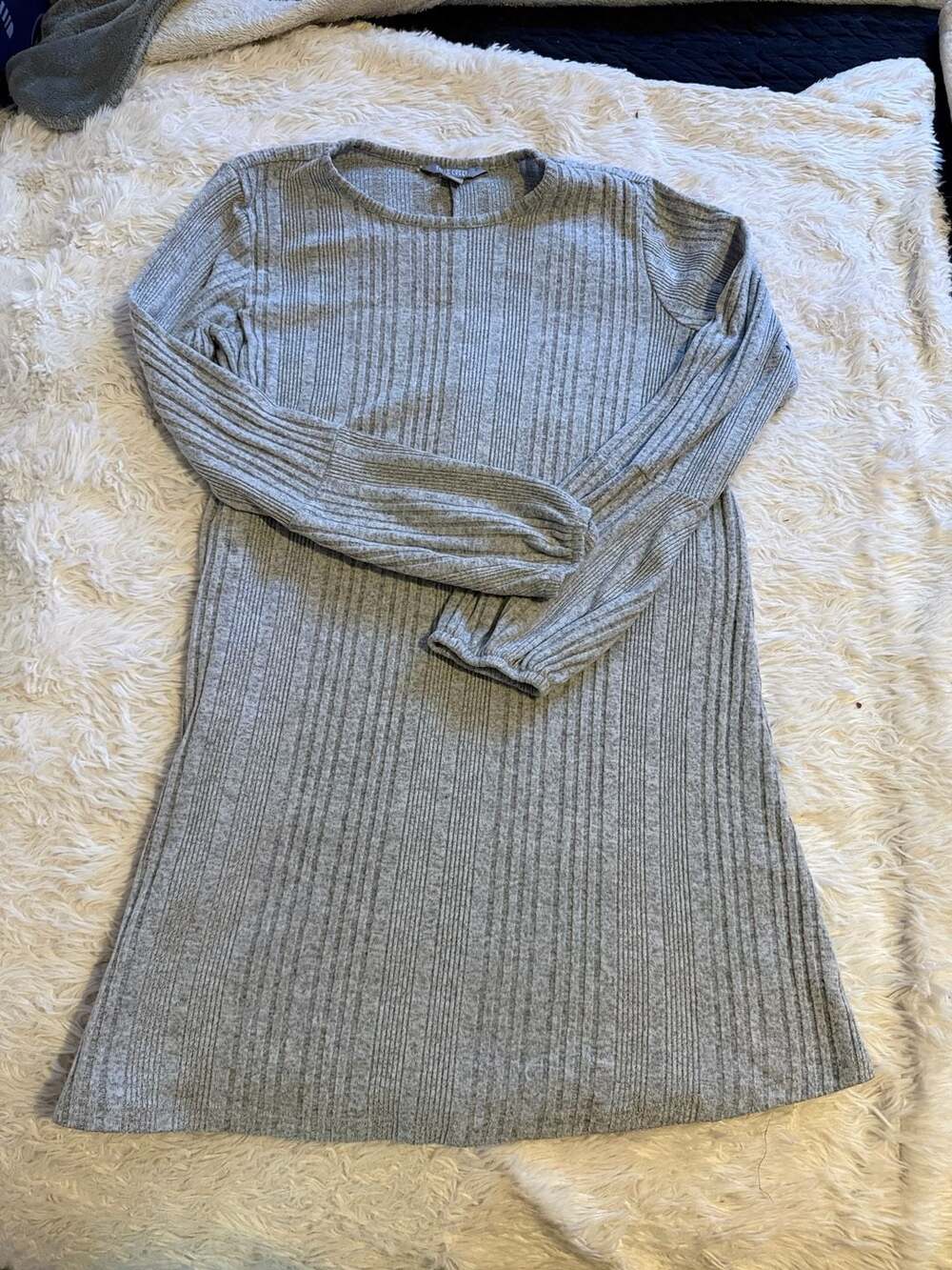 Falls Creek Ribbed Knit Dress Size L Gray Long Sleeve Mini Dress